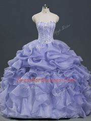 High Class Sleeveless Lace Up Floor Length Beading and Ruffles and Pick Ups Quinceanera Gown