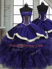 Purple Lace Up Sweet 16 Dress Ruffles Sleeveless Floor Length