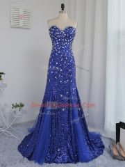 New Style Royal Blue Column/Sheath Beading and Sequins Prom Party Dress Zipper Tulle and Sequined Sleeveless