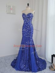 New Style Royal Blue Column/Sheath Beading and Sequins Prom Party Dress Zipper Tulle and Sequined Sleeveless