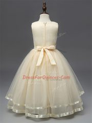 Champagne Sleeveless Floor Length Hand Made Flower Zipper Little Girls Pageant Dress Wholesale