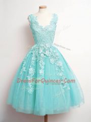High Quality V-neck Sleeveless Tulle Quinceanera Court of Honor Dress Lace Lace Up
