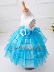 Scoop Sleeveless Zipper Toddler Flower Girl Dress Baby Blue Tulle