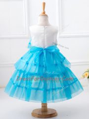 Scoop Sleeveless Zipper Toddler Flower Girl Dress Baby Blue Tulle