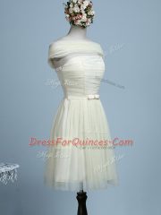 Light Yellow Tulle Side Zipper Dama Dress for Quinceanera Sleeveless Mini Length Belt