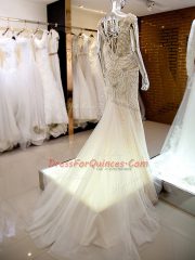 Elegant Champagne Tulle Backless Prom Party Dress Cap Sleeves Brush Train Beading