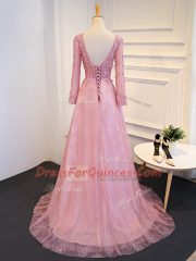 Brush Train Empire Pink V-neck Tulle Long Sleeves Lace Up