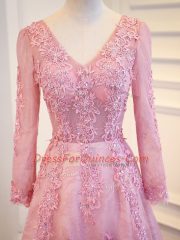 Brush Train Empire Pink V-neck Tulle Long Sleeves Lace Up
