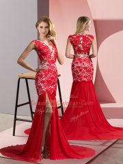Affordable Coral Red Sleeveless Lace Zipper Homecoming Dress