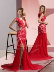 Affordable Coral Red Sleeveless Lace Zipper Homecoming Dress