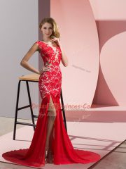 Affordable Coral Red Sleeveless Lace Zipper Homecoming Dress