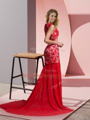 Affordable Coral Red Sleeveless Lace Zipper Homecoming Dress