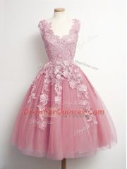 Sweet Pink Tulle Lace Up Damas Dress Sleeveless Knee Length Appliques