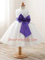 High Class Ball Gowns Kids Pageant Dress White Scoop Organza Sleeveless Floor Length Zipper