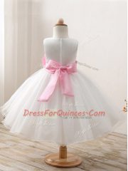 High Class Ball Gowns Kids Pageant Dress White Scoop Organza Sleeveless Floor Length Zipper