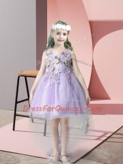 Luxury Sleeveless Zipper High Low Lace and Bowknot Flower Girl Dresses for Less
