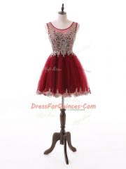 Wine Red Sleeveless Mini Length Beading and Lace and Appliques Zipper Prom Gown