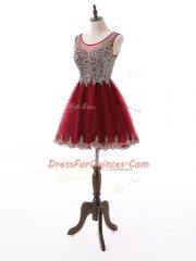 Wine Red Sleeveless Mini Length Beading and Lace and Appliques Zipper Prom Gown