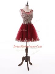 Wine Red Sleeveless Mini Length Beading and Lace and Appliques Zipper Prom Gown