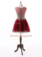 Wine Red Sleeveless Mini Length Beading and Lace and Appliques Zipper Prom Gown