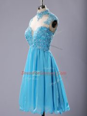 Beautiful Lace and Appliques Prom Gown Baby Blue Zipper Sleeveless Knee Length