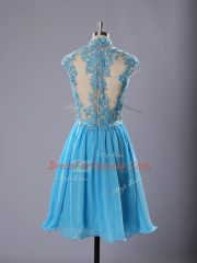 Beautiful Lace and Appliques Prom Gown Baby Blue Zipper Sleeveless Knee Length