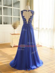 Royal Blue Chiffon Zipper Scoop Sleeveless Floor Length Prom Dress Appliques