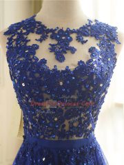 Royal Blue Chiffon Zipper Scoop Sleeveless Floor Length Prom Dress Appliques