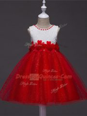 Charming Scoop Sleeveless Tulle Little Girls Pageant Dress Wholesale Lace and Hand Made Flower Zipper