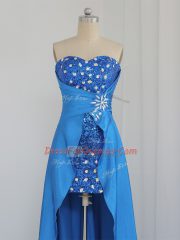 Comfortable Sweetheart Sleeveless Zipper Prom Dresses Blue Elastic Woven Satin