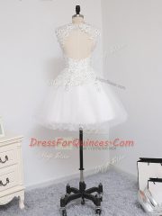 Smart Sleeveless Mini Length Beading and Lace and Appliques Zipper Evening Dress with White