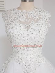 Smart Sleeveless Mini Length Beading and Lace and Appliques Zipper Evening Dress with White