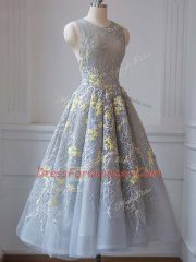 Fantastic Sleeveless Lace and Appliques Criss Cross Prom Party Dress
