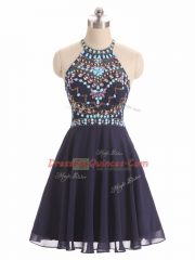 Sleeveless Chiffon High Low Side Zipper Prom Evening Gown in Black with Beading