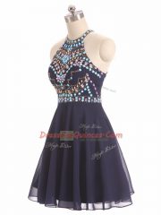 Sleeveless Chiffon High Low Side Zipper Prom Evening Gown in Black with Beading