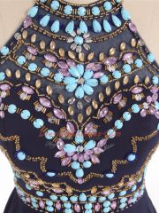 Sleeveless Chiffon High Low Side Zipper Prom Evening Gown in Black with Beading