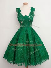 Custom Design Straps Sleeveless Court Dresses for Sweet 16 Knee Length Lace Green Lace