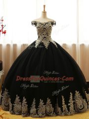 Black Sleeveless Appliques Floor Length Ball Gown Prom Dress