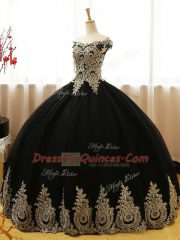 Black Sleeveless Appliques Floor Length Ball Gown Prom Dress