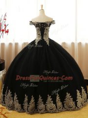 Black Sleeveless Appliques Floor Length Ball Gown Prom Dress
