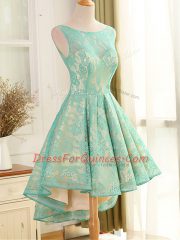 Turquoise A-line Lace and Appliques Evening Dress Backless Lace Sleeveless High Low