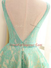 Turquoise A-line Lace and Appliques Evening Dress Backless Lace Sleeveless High Low