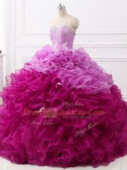 Fantastic Multi-color Lace Up Sweetheart Beading and Appliques and Ruffles Quinceanera Dress Organza Sleeveless Brush Train