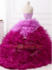 Fantastic Multi-color Lace Up Sweetheart Beading and Appliques and Ruffles Quinceanera Dress Organza Sleeveless Brush Train