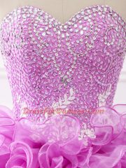 Fantastic Multi-color Lace Up Sweetheart Beading and Appliques and Ruffles Quinceanera Dress Organza Sleeveless Brush Train