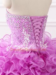 Fantastic Multi-color Lace Up Sweetheart Beading and Appliques and Ruffles Quinceanera Dress Organza Sleeveless Brush Train