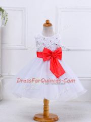Knee Length Ball Gowns Sleeveless White Little Girls Pageant Gowns Zipper