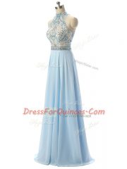 Floor Length Empire Sleeveless Light Blue Prom Evening Gown Backless