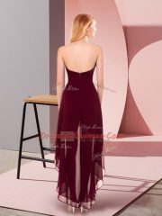 Burgundy Zipper Halter Top Beading Prom Dress Chiffon Sleeveless