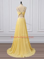 Best Selling Clasp Handle Yellow for Prom and Party with Beading and Ruching Brush Train